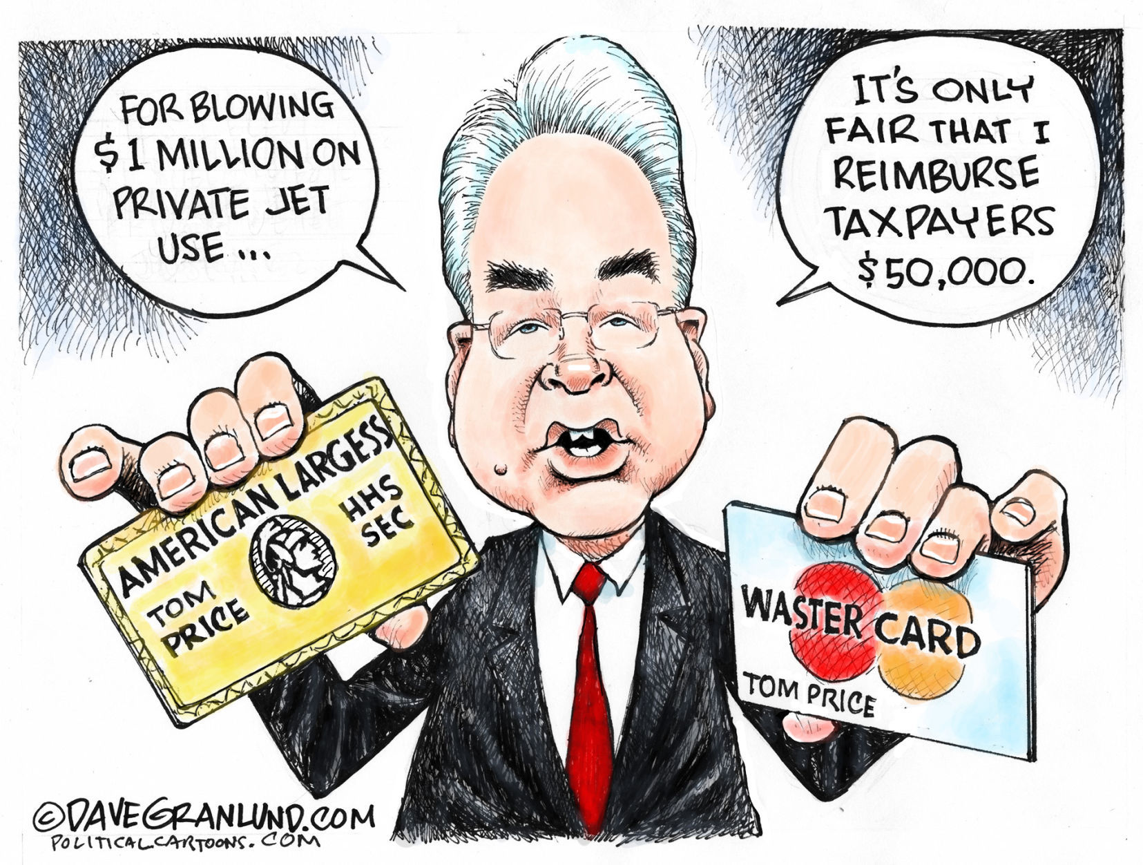Tom Price and private jets by Dave Granlund, Politicalcartoons.com